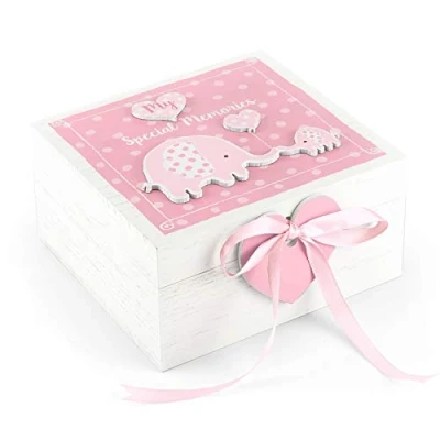 Abbildung von Mousehouse Gifts Erinnerungstruhe aus Holz für Babys Rosa Elefant