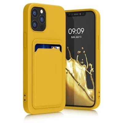 Abbildung von kwmobile Handyhülle kompatibel mit Apple iPhone 12 / Pro Hülle Handy Cover Fach für Karten in Strahlend Gelb