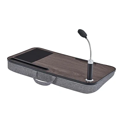 Abbildung von Versanora Teamson Home Tragbarer Schoß Schreibtisch für Laptop Computer mit gepolstertem Boden, abnehmbarem LED Licht, Mauspad, Tablet Steckplatz, Holzmaserung VNF 00112 UK