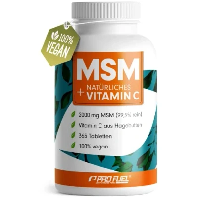 Abbildung von MSM 2000mg pro Tag + natürliches Vitamin C 365 Tabletten mit Methylsulfonylmethan kompakteres Pulver als bei Kapseln hochdosiert 1000 mg Tab laborgeprüft Zertifikat