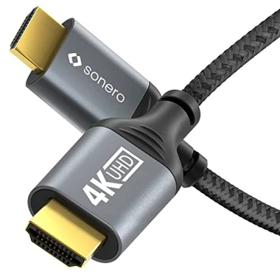 Abbildung von Sonero® 4K HDMI Kabel, Stecker auf Stecker, 2.0, 60Hz, 2K 120Hz, Baumwollmantel, grau/schwarz, 2,00 Meter