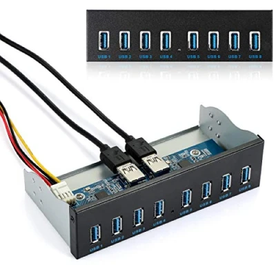 Abbildung von MZHOU USB 3.0 19PIN 8 Port Optisches Laufwerk Bay Panel,5.25 Zoll PC Frontplatte Motherboard Schnittstelle für Erweiterung HUB Computer mit 15Pin SATA Stromkabel.