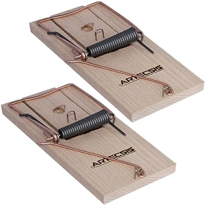 Abbildung von ARTECSIS 2er Pack mit klassischen Rattenfallen aus Holz, Schlagfalle, Schnappfalle, wiederverwendbar, starke Schlagkraft, innen anwendbar