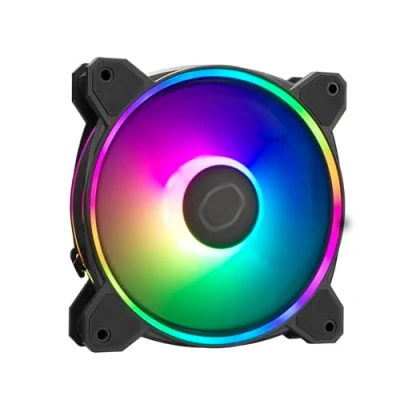 Abbildung von Cooler Master MasterFan MF120 Halo2 ARGB 120mm Gehäuselüfter, adressierbare Dual Ring RGB Beleuchtung, Rifle Lager, vergrößerte Luftausgleichsblätter mit Stausensorschutz und verbesserter Treiber IC