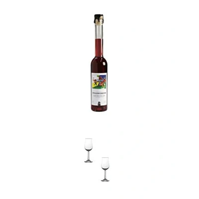 Abbildung von Sauerländer Johannisbeerlikör 0,35 Liter + Nosing Gläser Kelchglas Bugatti mit Eichstrich 2cl und 4cl 2 Stück