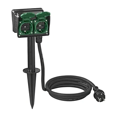 Abbildung von Gartensteckdose Schuko 4 Fach mit Erdspieß 2m 3x2,5mm² Außensteckdose IP44