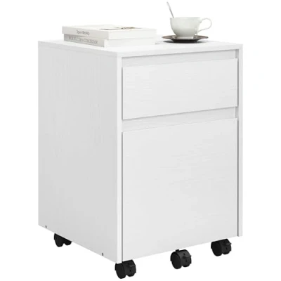 Abbildung von WOLTU Rollcontainer, Aktenschrank mit 2 Schubladen, mobiler Büroschrank, Schreibtisch Unterschrank, Druckerschrank auf Rollen, für Büro Homeoffice, 40x56x40 cm,Weiß,ASK11ws