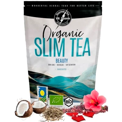 Abbildung von BIO SLIM TEA Beauty Tee Lose für haut Haare Nägel Rooibos, Weißer Tee, Kokos, Tulsi, Papaya, Rosenblüten, Aus Kontrolliert Biologischem Anbau Anti Aging Hochwertige Zutaten,100g VITSTORM