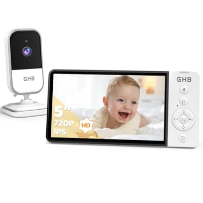 Abbildung von GHB Babyphone mit Kamera 5 Zoll HD IPS Bildschirm 720P 5000 mAh VOX Energiesparmodus 4 Fach Zoom Nachtsicht Zwei Wege Audio Temperatursensor