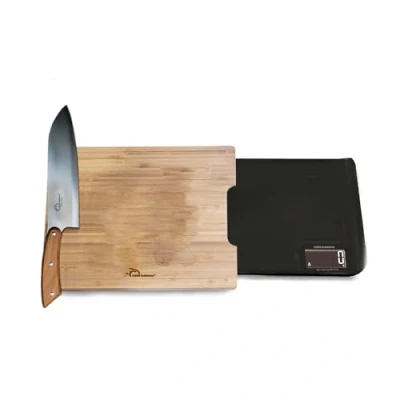 Abbildung von LITTLE BALANCE 8399 Chef 5 Trio USB Küchenwaage, Wiederaufladbar USB, 3 in 1 Waage, Schneiden, Wiegen, Ausgießen, alles einer einzigen kg, Schwarz &amp; Bambus