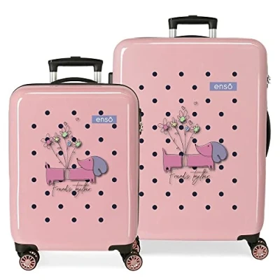 Abbildung von Enso Friends Together Koffer Set, Rosa, 55/68 cm, Hartplastik, seitlicher Kombinationsverschluss, 104 l, 6 kg, 4 Räder
