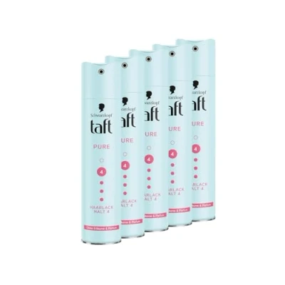 Abbildung von Schwarzkopf Taft Haarlack Pure (5x 250 ml), Haarstyling Haltegrad 4, Haarspray für alle Haartypen, Keine Silikone, Kein Parfüm, Vegane Formel*