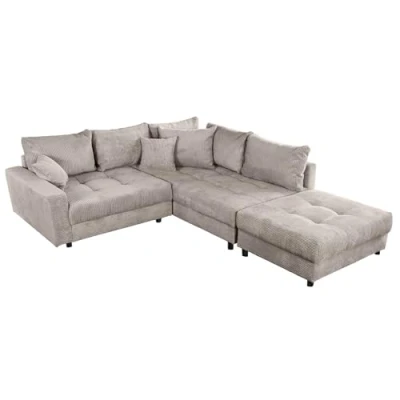Abbildung von riess ambiente Ecksofa KENT 220cm greige / schwarz, Einzelartikel 1 Teile, Wohnzimmer · Cord mit Federkern inklusive Hocker L Form Modern