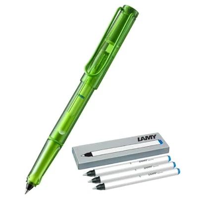 Abbildung von Lamy balloon Tintenroller 311 Volltransparenter Rollerball in der Farbe Blau mit markantem Griffstück und pulverbeschichtetem Metallclip (Lime + 6 Tintenrollerpatronen)