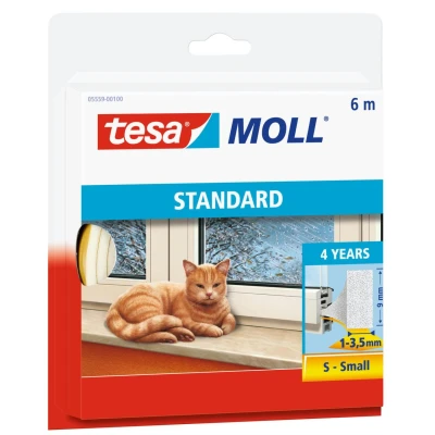 Abbildung von tesa Dichtband tesamoll STANDARD I Profil Fensterdichtung 6 m : 9 mm 3,5 (Packung, 1 St) Gummidichtung selbstklebend &amp; energiesparend weiß