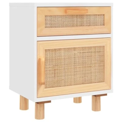 Abbildung von vidaXL Nachttisch Weiß Massivholz Kiefer und Natur Rattan