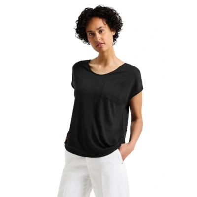Abbildung von Street One Damen A323384 Leinen Look T Shirt, Schwarz, 46