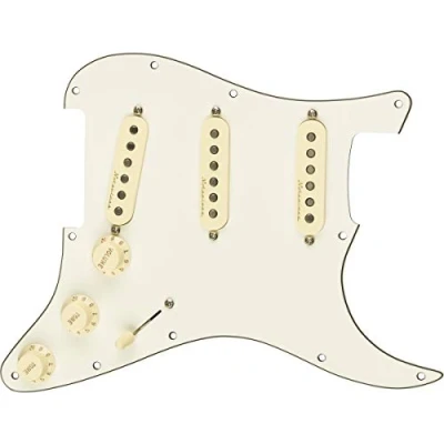 Abbildung von Fender Strat Pickguard, vorverkabelt, Vintage Stil, geräuschlos, SSS, Pergament, 11 Löcher, PG