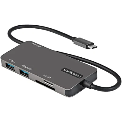 Abbildung von StarTech.com USB C Multiport Adapter auf 4K HDMI, 100W PD Pass Through, SD /MicroSD Steckplatz Mini Dock 30 cm langes Kabel (DKT30CHSDPD), Grau