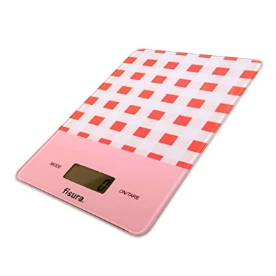 Abbildung von FISURA Digitale Küchenwaage von Vichy. Original elektronische Waage 5kg/11lbsDigitalwaage Briefwaage mit Tara Funktion. Glas und ABS. 15 x 22 cm. (Vichy rot)