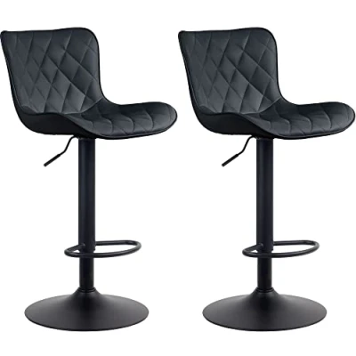 Abbildung von CLP 2er Set Barhocker Emma Höhenverstellbare Barstühle 360 Drehstühle Mit Rückenlehne Für Küche Und Bistro, Farbe:schwarz, Material:Kunstleder