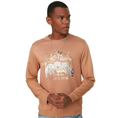 Abbildung von Trendyol Herren Rundhalsausschnitt, einfarbig Sweatshirt, braun, Medium