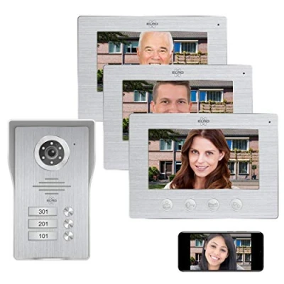 Abbildung von Elro Video Türsprechanlage DV477IP3 (Innenbereich, Außenbereich, 4 tlg., Gegensprechanlage mit 3 Monitoren und App)