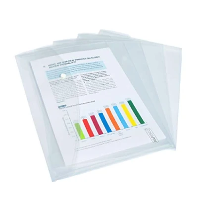Abbildung von Rapesco 0695 Transparente Dokumentenmappe mit Druckknopf, Foolscap / A4+ Format, Transparent, 5 Stück