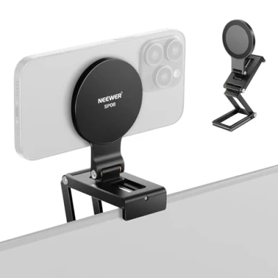 Abbildung von NEEWER Continuity Camera Mount für Tisch Monitor, magnetische dreifach Faltbare Handy Kamera Webcam Halterung mit Arca Typ Basis, kompatibel MagSafe iPhone iMac Mac Laptop Samsung, SP08