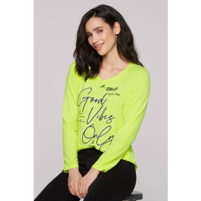 Abbildung von Soccx MIT Vausschnitt UND Artwork Langarmshirt, Damen, Größe: Large, Neon lime