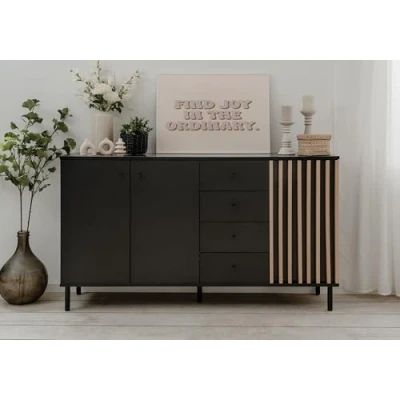 Abbildung von freiraum Sideboard Monza, 4 Schübe, 2 Böden, Lamellen Optik, Eiche Dekor 160x90x40cm (BxHxT)
