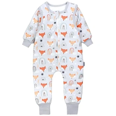 Abbildung von TupTam Baby Schlafsack mit Füßen und Ärmel OEKO TEX zertifizierte Materialien Winterschlafsack, Farbe: Fuchskopf Regenbogen Grau Orange, Größe: 104 110