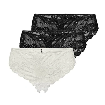 Abbildung von ONLY Damen ONLCHLOE LACE Brazil 3 Pack, Black/2xBLACK + 1XWHITE, M
