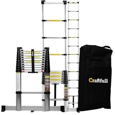 Abbildung von 𝐂𝐑𝐀𝐅𝐓𝐅𝐔𝐋𝐋 Aluminium Teleskopleiter CF 101B 𝟑 𝐉𝐀𝐇𝐑𝐄 𝐆𝐀𝐑𝐀𝐍𝐓𝐈𝐄 Finger Protection Trittleiter Stehleiter Ausziehleiter Anlegeleiter (4.4 Meter Soft Close)