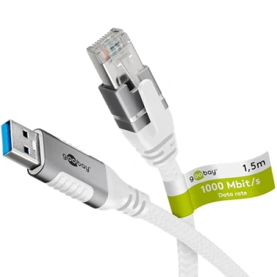 Abbildung von goobay 1,5m LAN zu USB Kabel 1 Gbit Datenübertragung A 3.0 auf RJ45 Ethernet CAT 6 verbindet Router und Notebook oder PC Adapter für Laptop ersetzt 74158