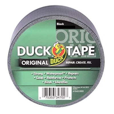 Abbildung von Duck Tape Original Reparaturband, 50 mm x 25 m, wasserfest, für Gaffer und Kanalklebeband, Schwarz