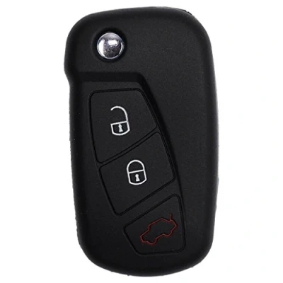 Abbildung von mt key Schlüsseltasche Autoschlüssel Softcase Silikon Schutzhülle Schwarz, für Ford KA 3 Tasten Klappschlüssel