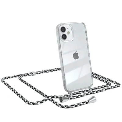 Abbildung von EAZY CASE Handykette kompatibel mit iPhone 12 Mini Handyhülle Umhängeband, Handykordel Schutzhülle, Silikonhülle, Hülle Band, Stylische Kette für Smartphone, Schwarz Camouflage