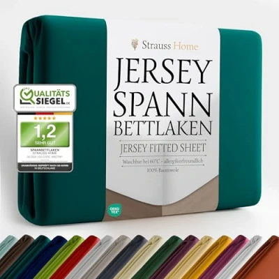 Abbildung von Strauss Home Spannbettlaken Premium, Gummizug: Rundumgummi, 150gr/m2 Premium Jersey 100% Baumwolle