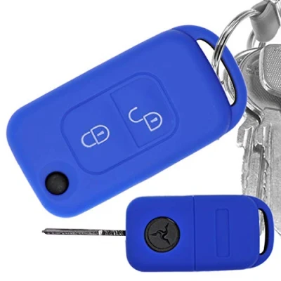 Abbildung von Soft Case Schutz Hülle Auto Schlüssel für Mercedes Benz SLK A Klasse R170 W168 Klappschlüssel 2 Tasten Remote/Farbe: Dunkelblau