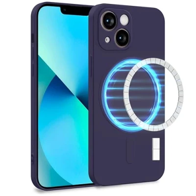 Abbildung von MyGadget Hülle für Apple iPhone 13 Mini [ kompatibel mit MagSafe ] Zweilagige Handyhülle Kameraschutz Cover Innenfutter &amp; Silikon außen Lila