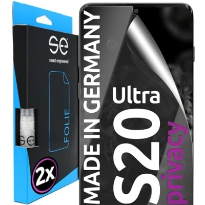 Abbildung von S.E für Samsung Galaxy S20 Ultra Schutzfolie privacy Blickschutz Folie 2x Folien im SET aus Deutschland, Matte Anti Spy Folie, blasenfrei, Sichtschutz