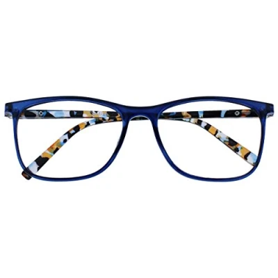 Abbildung von OPULIZE Arc Lesebrille Stilvolle Schlank Rechteckig Rahmen Gemusterte Bügel Federscharniere Kratzfest Blau Herren Damen R66 3 +3.50