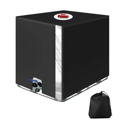 Abbildung von SOBEAU IBC Tank Abdeckung 1000L, Container Zubehör, Wassertank Abdeckplane mit Transparenter Folie, Anti UV Schutzplane Regenwassertank Abdeckung, Schwarz