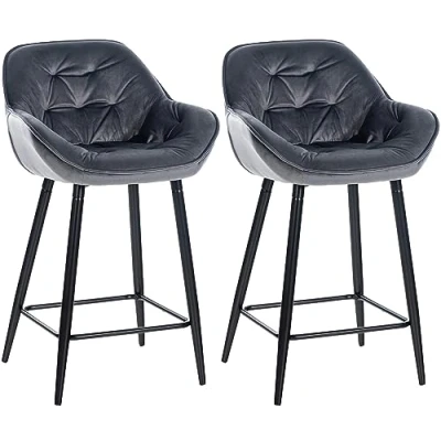 Abbildung von CLP 2er Set Barhocker Gibson Samt I Sitzhöhe 76 cm Tresenstühle Mit Fußstütze, Farbe:dunkelgrau