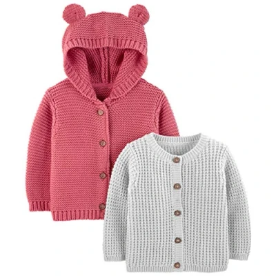 Abbildung von Simple Joys by Carter&#039;s Unisex Baby 2 Pack Neutral Knit Cardigan Sweaters Strickjacke, Grau/Rot, 6 9 Monate (2er Pack)
