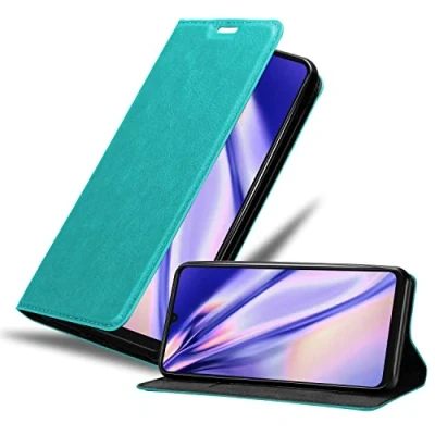 Abbildung von Cadorabo Hülle kompatibel mit Samsung Galaxy A33 5G aus Premium Kunst Leder Flip Klappbare Stoßfeste Magnetische [Standfunktion] [Kartenfächern] Cover für Tasche in Türkis