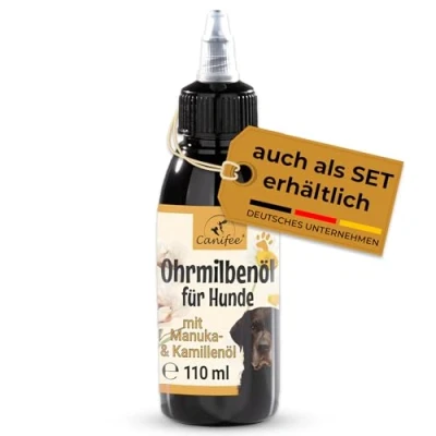 Abbildung von Canifee Ohrentropfen für Hunde Ohrenmilbenöl Hund mit Manuka Öl bei Hefepilz und Ohrmilben Hund, 110ml Flasche fein einstellbarem Dosierkopf, natürliches Pflegeöl gegen Entzündungen