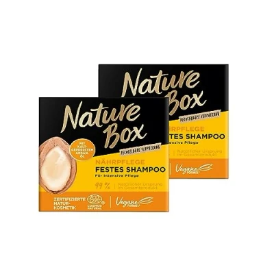 Abbildung von Nature Box festes Shampoo Nährpflege (85 g), Haarpflege mit Argan Öl sorgt für intensive Pflege, recycelbare Verpackung, 2x 85 g