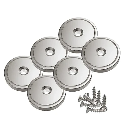 Abbildung von Magnetpro 6 Stück Scheiben Magnete mit Kapsel 40 KG Zugkraft 32 x 8 mm, Topfmagnet Loch